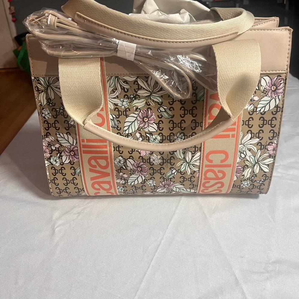 Cavalli Class Beige Floral Tote - Picture 2 of 7